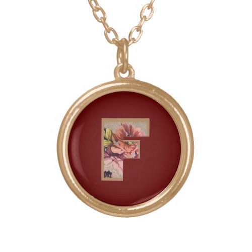 Flower Initial F Gold Plated Necklace