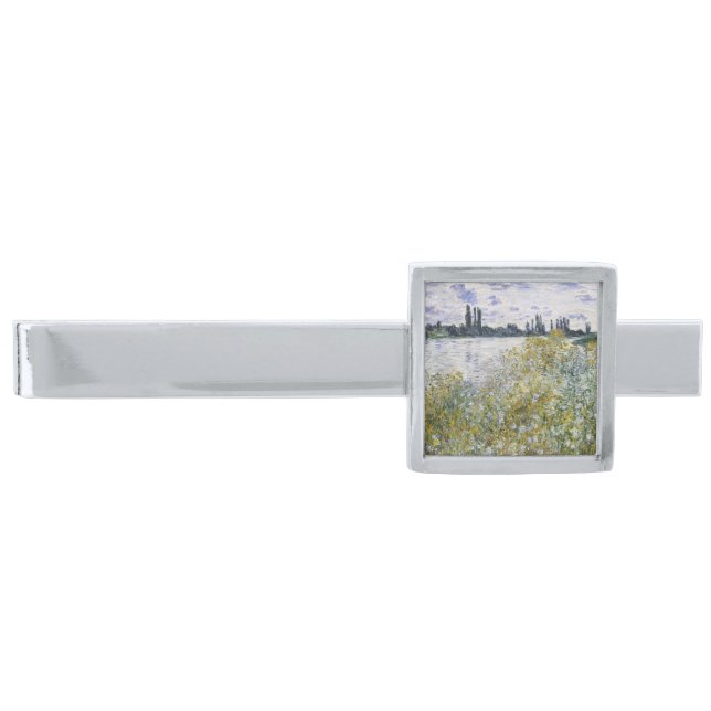 Flower Island near Vétheuil, Claude Monet  Silver Finish Tie Bar (Front)