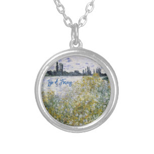 Flower Island near Vétheuil, Claude Monet Silver Plated Necklace