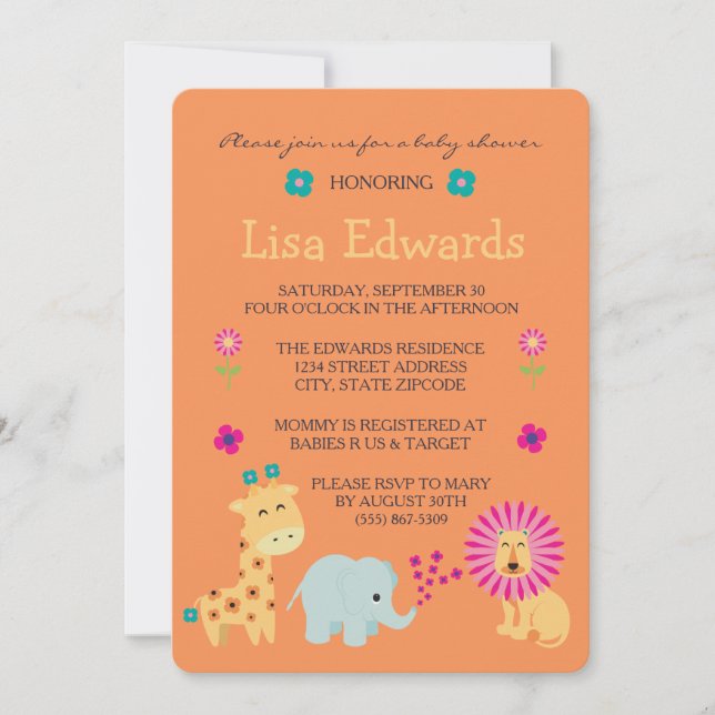 Flower Jungle Animals Invitation (Front)