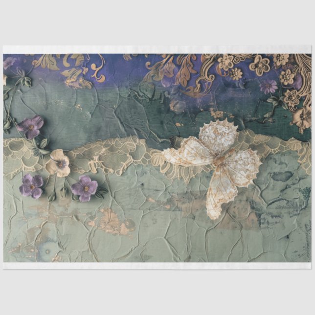 Flower & Lace, dark Shabby Chic, Butterfly Art Tissue Paper (Front)