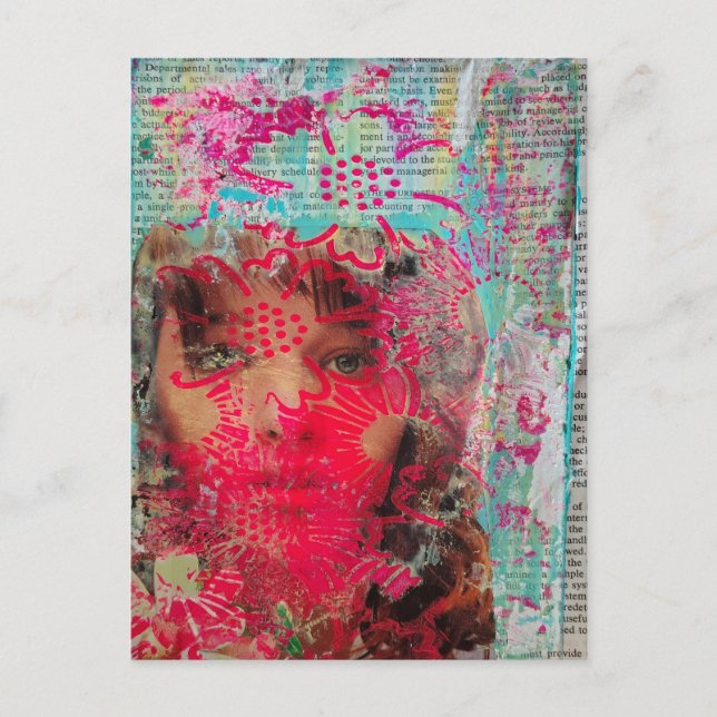 Flower Lady Mixed Media Collage  Postcard (Front)