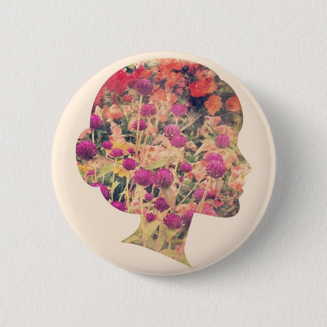 Flower Lady Pinback Button (Front)