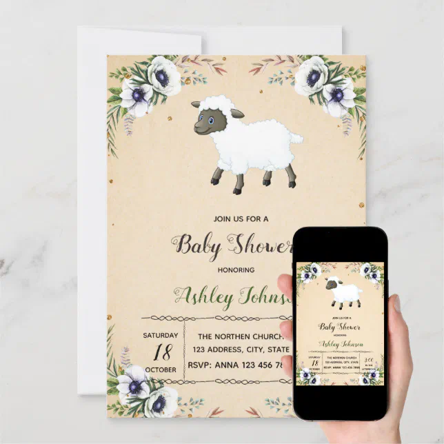 Flower lamb baby shower invitation Zazzle