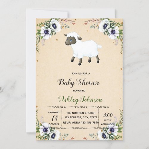 Flower lamb baby shower invitation