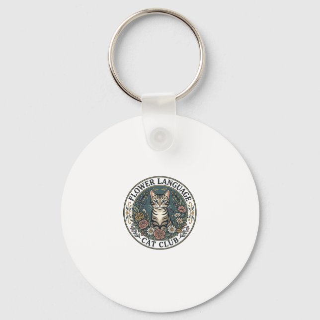 Flower Language Cat Cat Graphic Tee Art - Flower L Keychain (Front)