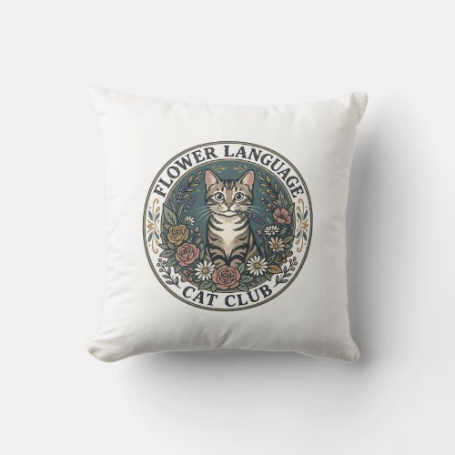 Flower Language Cat Cat Graphic Tee Art - Flower L Throw Pillow