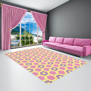 Flower lavender yellow pink rug
