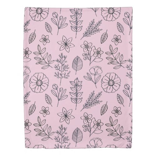 Flower Leaf Pattern Blush Pink Duvet Cover