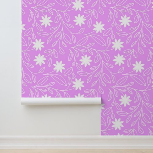 Flower Leaf Trailing Pattern Pink  Wallpaper