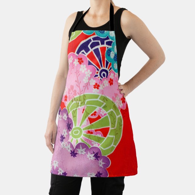 Flower, Leaf, Wheel Pattern, Japanese Design Apron (Insitu)