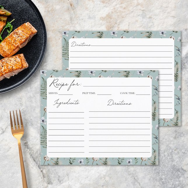 Flower Leaves Floral Botanical Pattern Recipe Card (In situ)