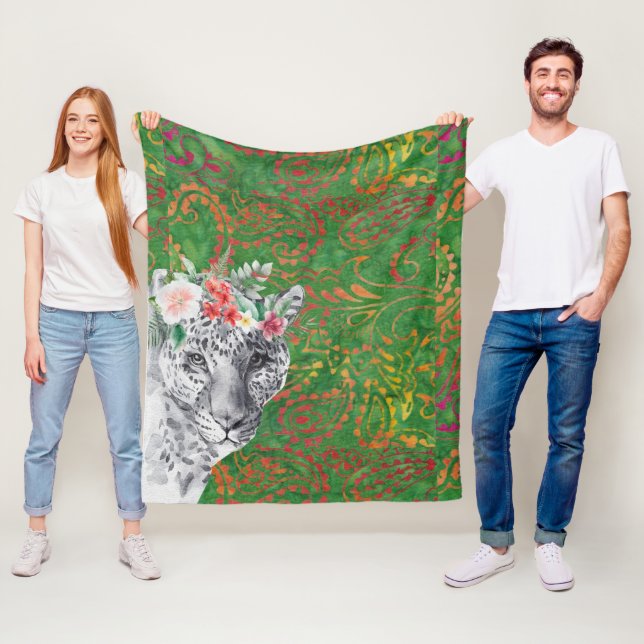 Flower Leopard Jungle Batik Fleece Blanket (In Situ)