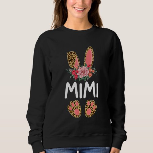 Flower Leopard Mimi Bunny Women Girl Happy Easter  Sweatshirt