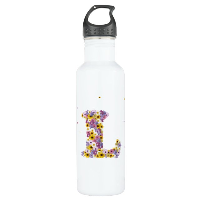 Flower letter L Water Bottle (Front)