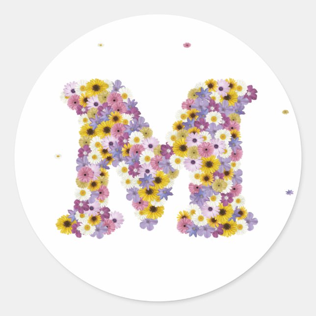 Flower letter M Classic Round Sticker (Front)