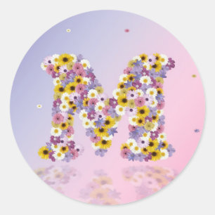 Flower letter M Classic Round Sticker