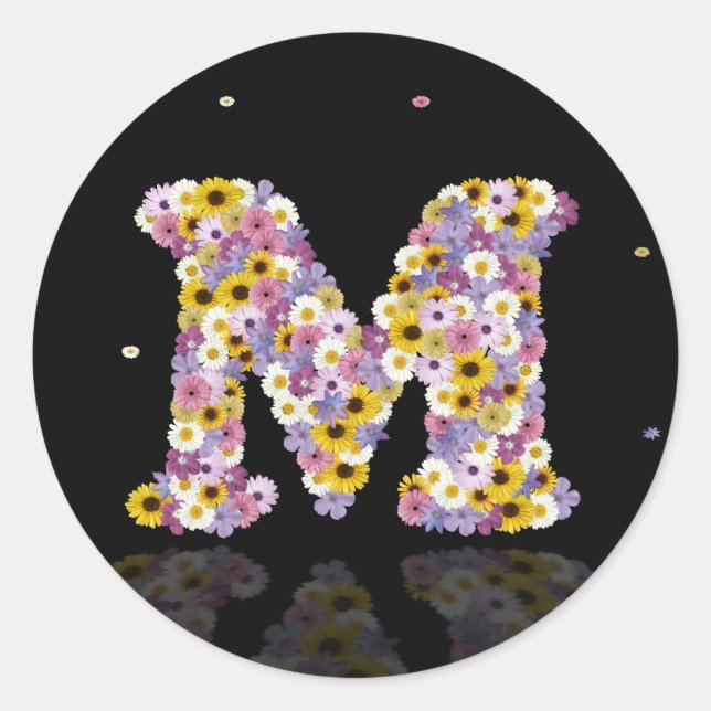Flower letter M Classic Round Sticker (Front)