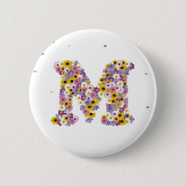 Flower letter M Pinback Button (Front)