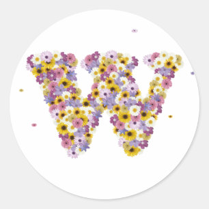 Flower letter W Classic Round Sticker