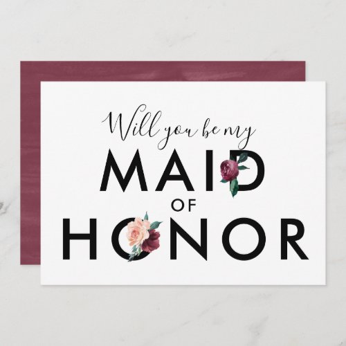 Flower Lettering  Maroon Be My Maid of Honor Invitation