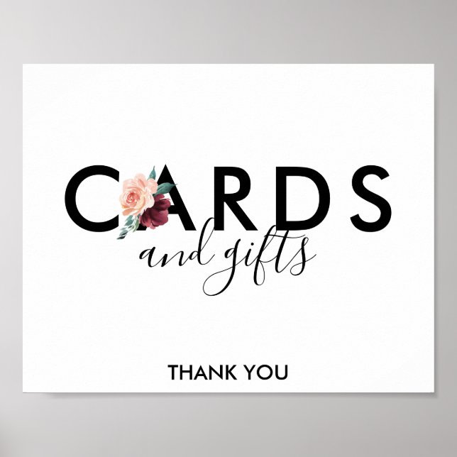 Flower Lettering | Maroon Cards and Gifts Sign (Front)