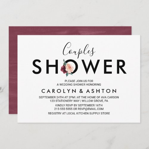 Flower Lettering  Maroon Couples Shower Invitation