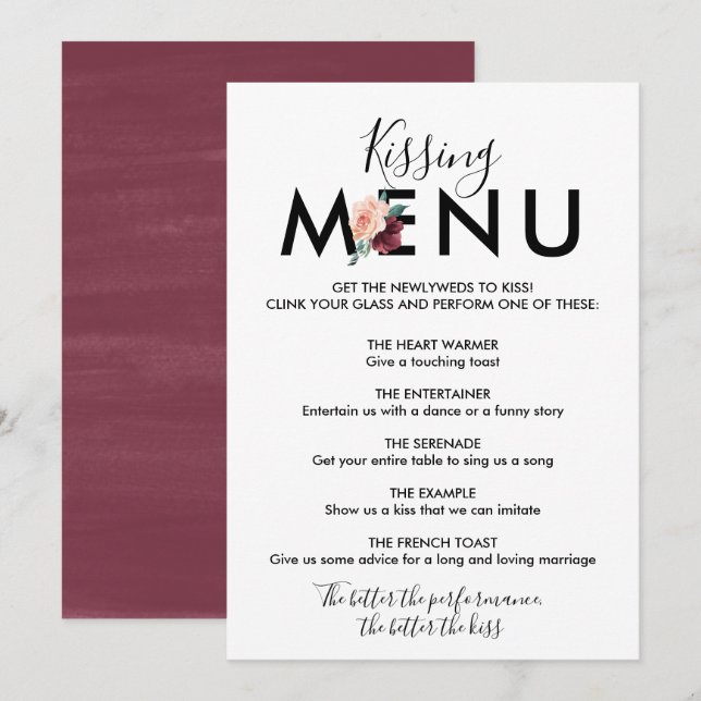 Flower Lettering | Maroon Kissing Menu Invitation (Front/Back)