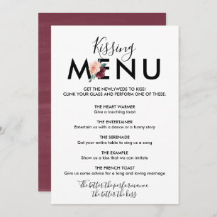 Flower Lettering   Maroon Kissing Menu Invitation