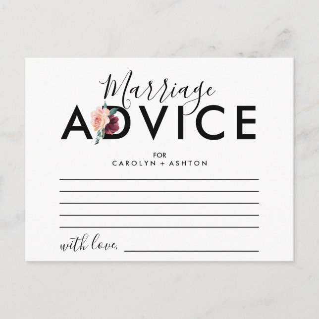 Flower Lettering | Maroon Marriage Advice Cards (Front)