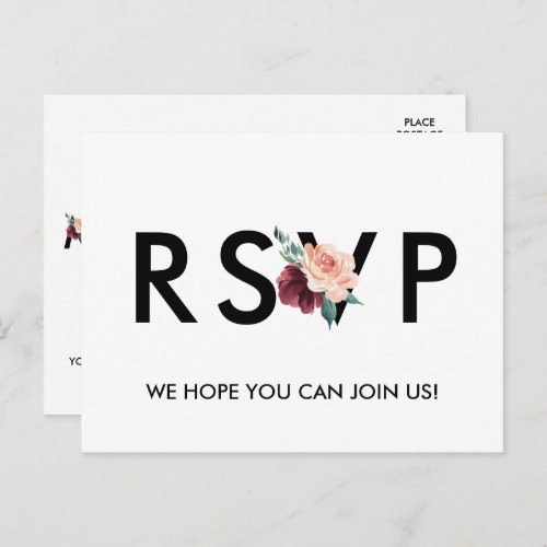 Flower Lettering Maroon Song Request RSVP Postcard