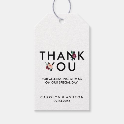 Flower Lettering  Maroon Thank You Favor Gift Tags
