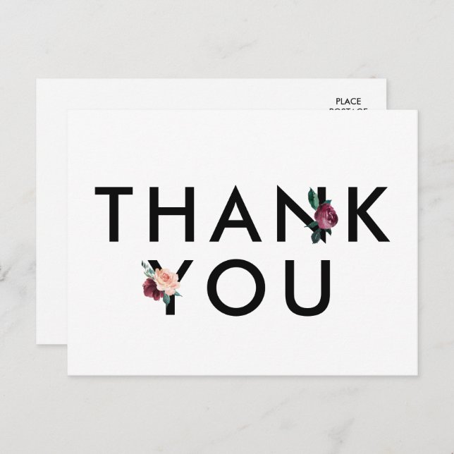 Flower Lettering | Maroon Thank You Postcard (Front/Back)