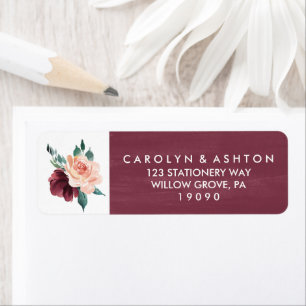 Flower Lettering Maroon Watercolor Wedding Label