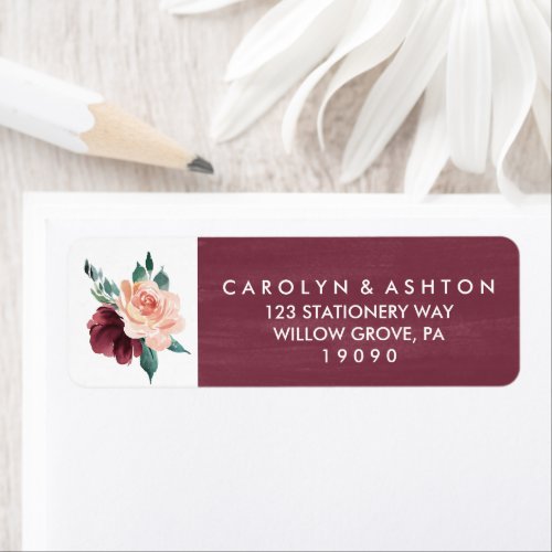 Flower Lettering  Maroon Watercolor Wedding Label