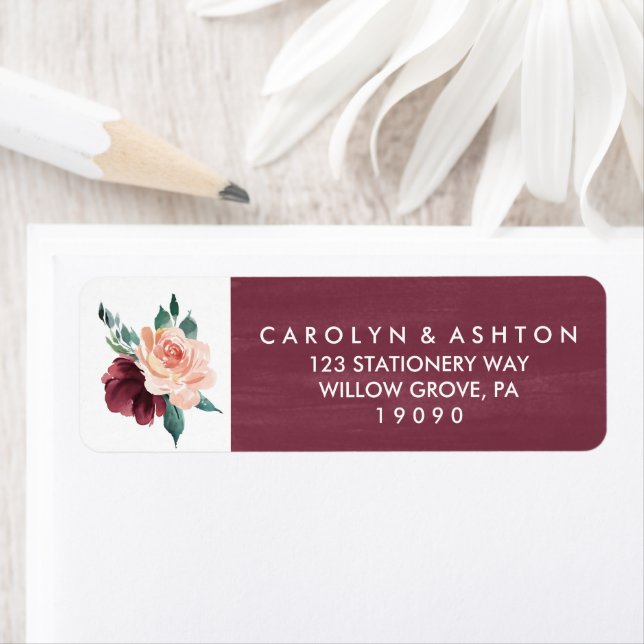 Flower Lettering | Maroon Watercolor Wedding Label (Insitu)