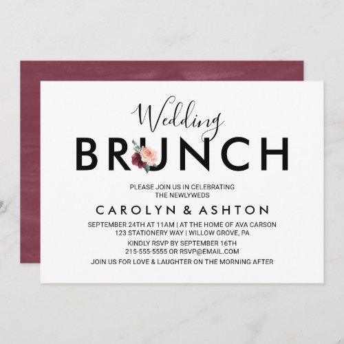 Flower Lettering  Maroon Wedding Brunch Invitation