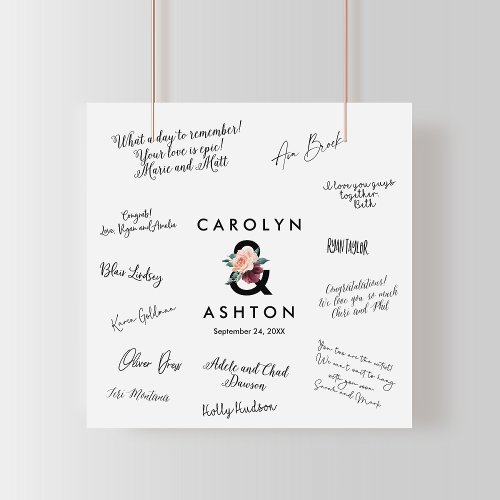 Flower Lettering  Maroon Wedding Guest Signing Poster