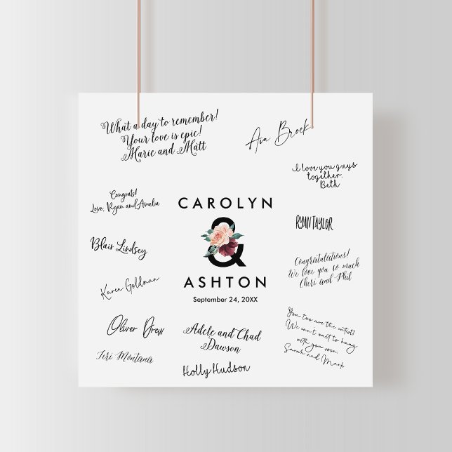 Flower Lettering | Maroon Wedding Guest Signing Poster (Creator Uploaded)