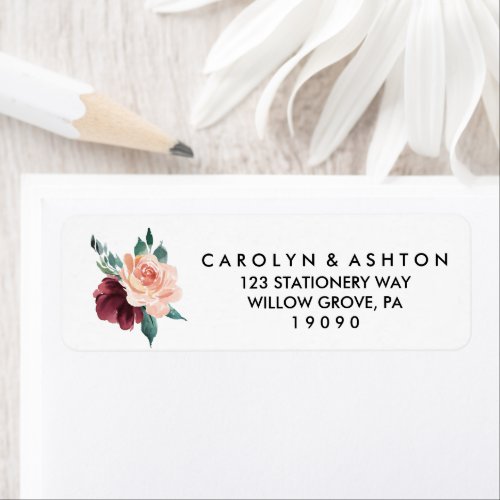 Flower Lettering  Maroon Wedding Label