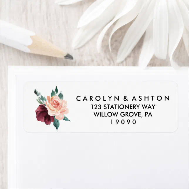 Flower Lettering | Maroon Wedding Label | Zazzle