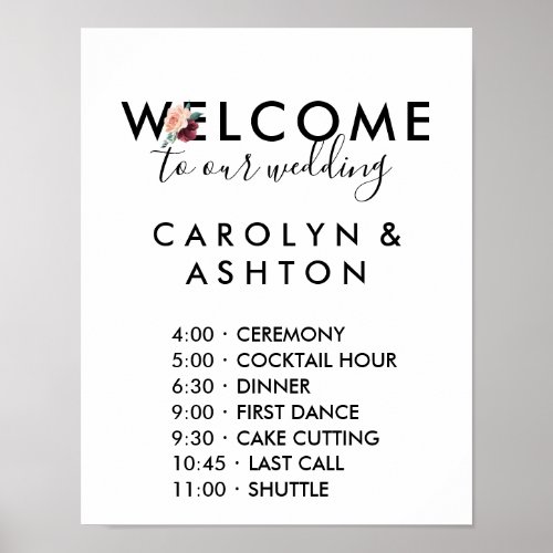 Flower Lettering  Maroon Wedding Order of Events Poster