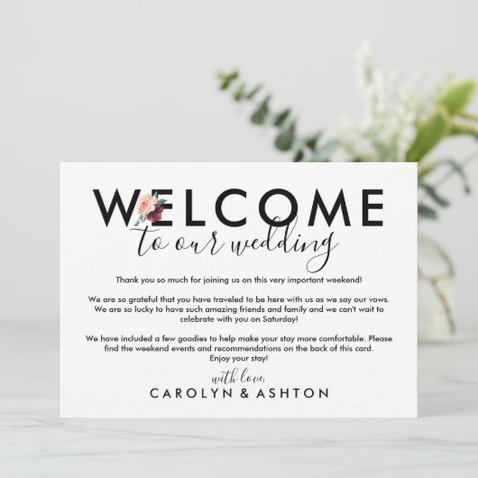 Flower Lettering Maroon Welcome Letter & Itinerary (Standing Front)