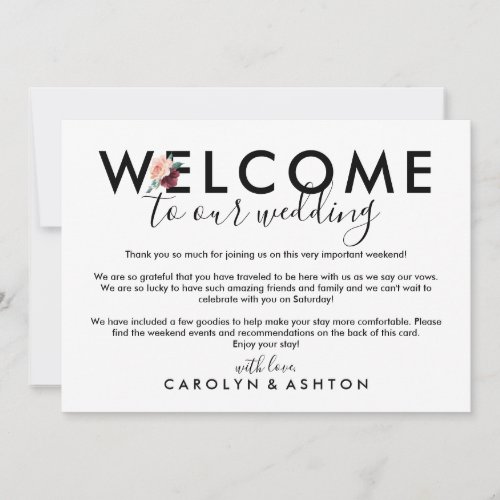 Flower Lettering Maroon Welcome Letter  Itinerary