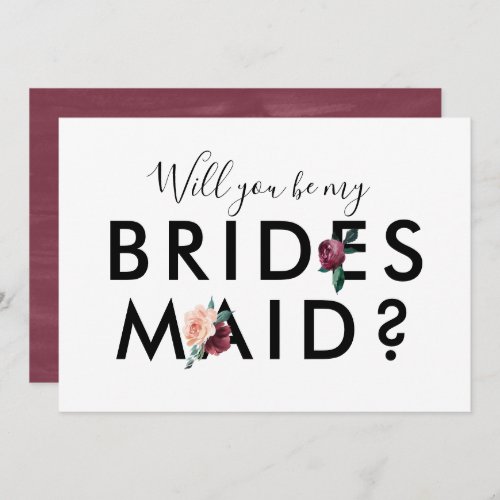 Flower Lettering Maroon Will You Be My Bridesmaid Invitation