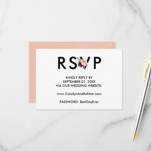 Flower Lettering  Peach Wedding Website RSVP Card