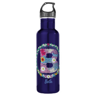 Flower Letters Initial "B" with Personalized name Stainless Steel Water Bottle