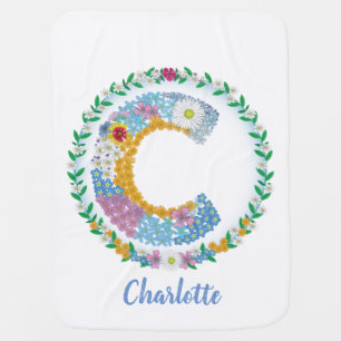 Flower Letters Initial "C" with Personalized name Baby Blanket