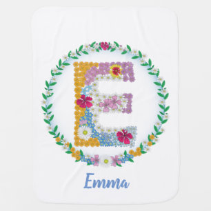 Flower Letters Initial "E" with Personalized name Baby Blanket