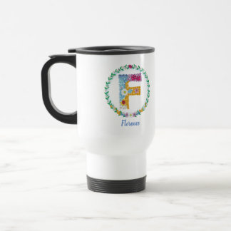 Flower Letters Initial "F" with Personalized name Travel Mug
